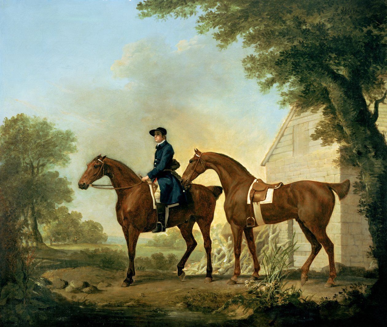 Mr. Crewe vadászai vőlegénnyel egy fapajta közelében (olaj, vászon) alkotó: George Stubbs