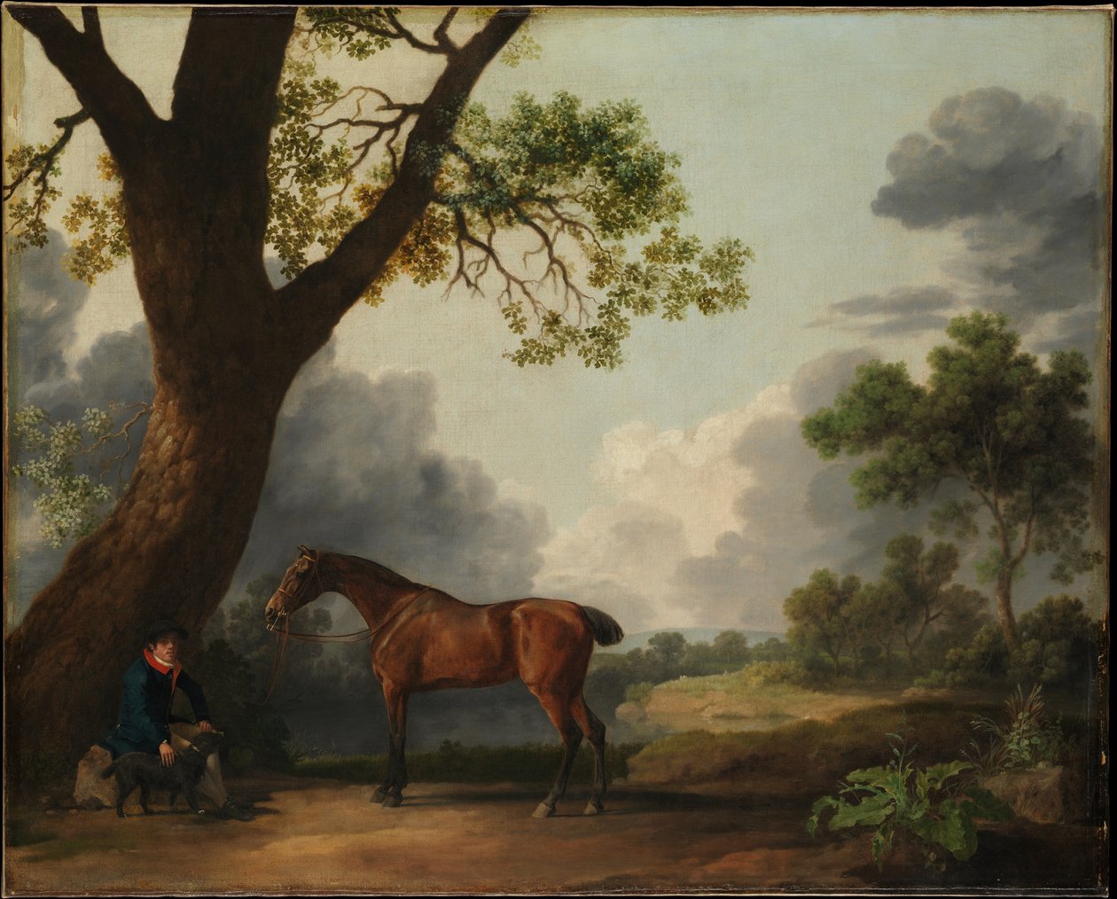Dorset harmadik hercegének vadászlova egy lovászfiúval és egy kutyával alkotó: George Stubbs
