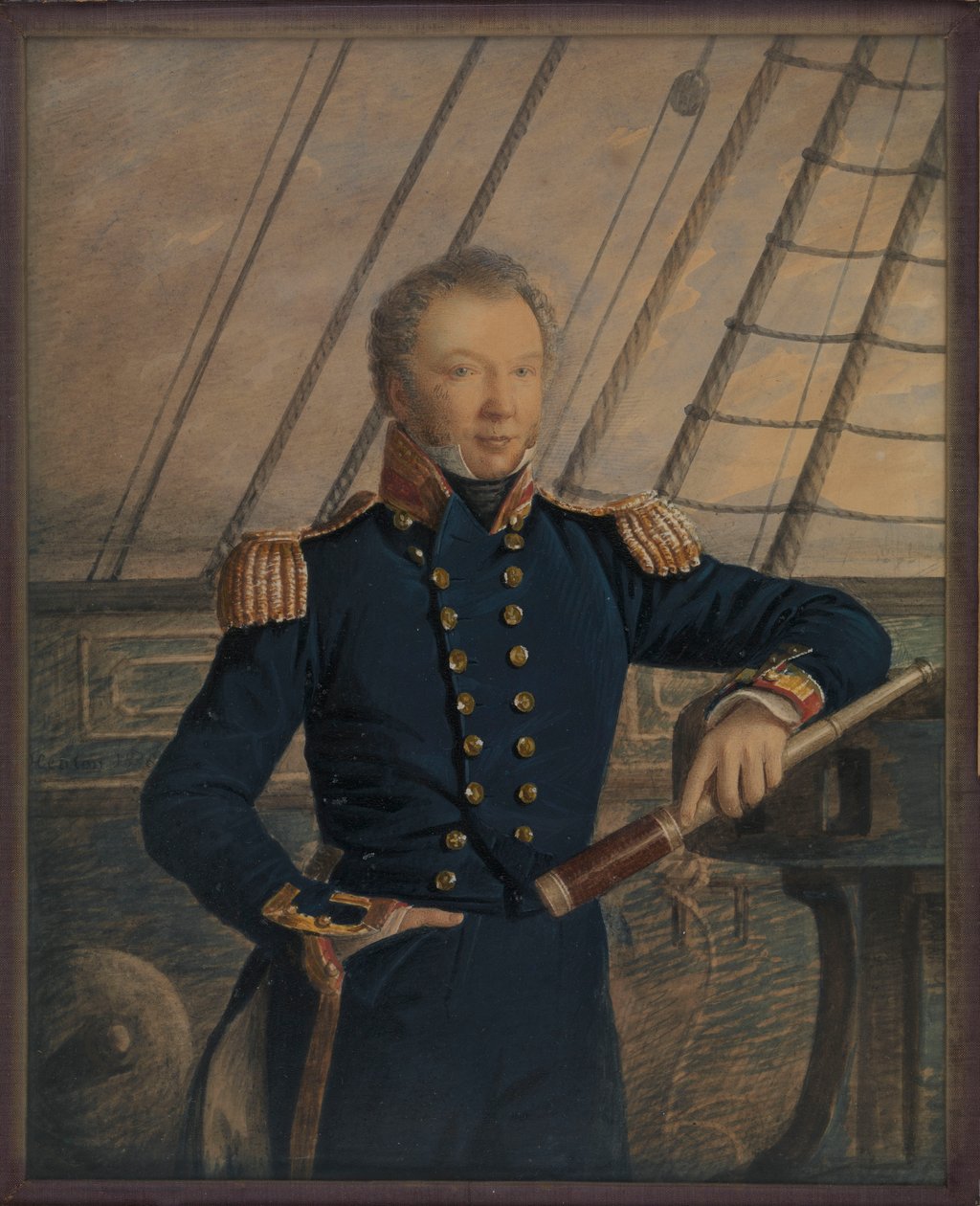 William Hewett kapitány portréja, 1840 körül (akvarell, fa, üveg) alkotó: George T. Gregory