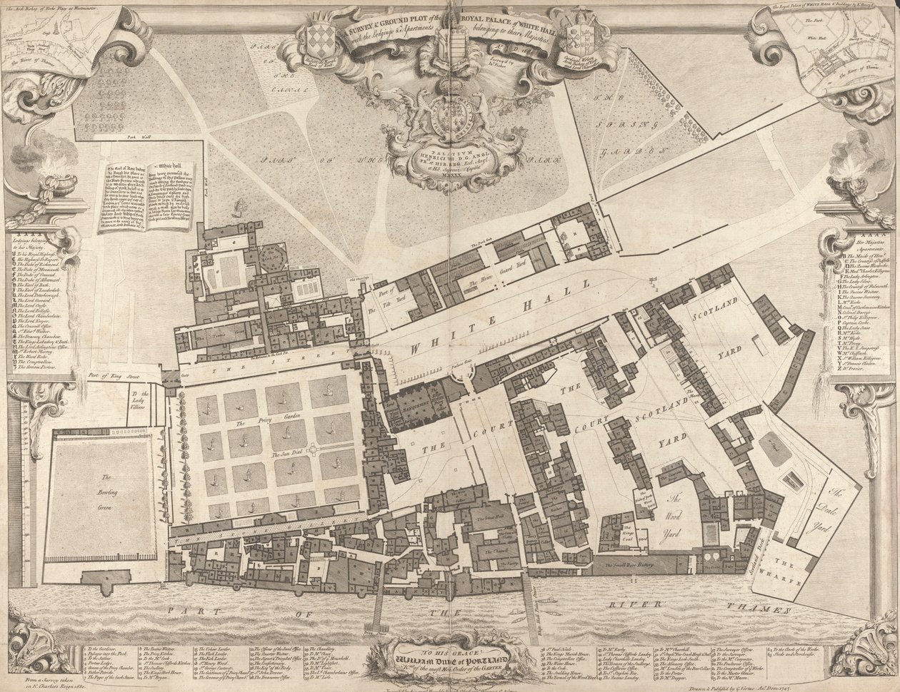 A Whitehall-i királyi palota felmérése és alaprajza alkotó: George Vertue