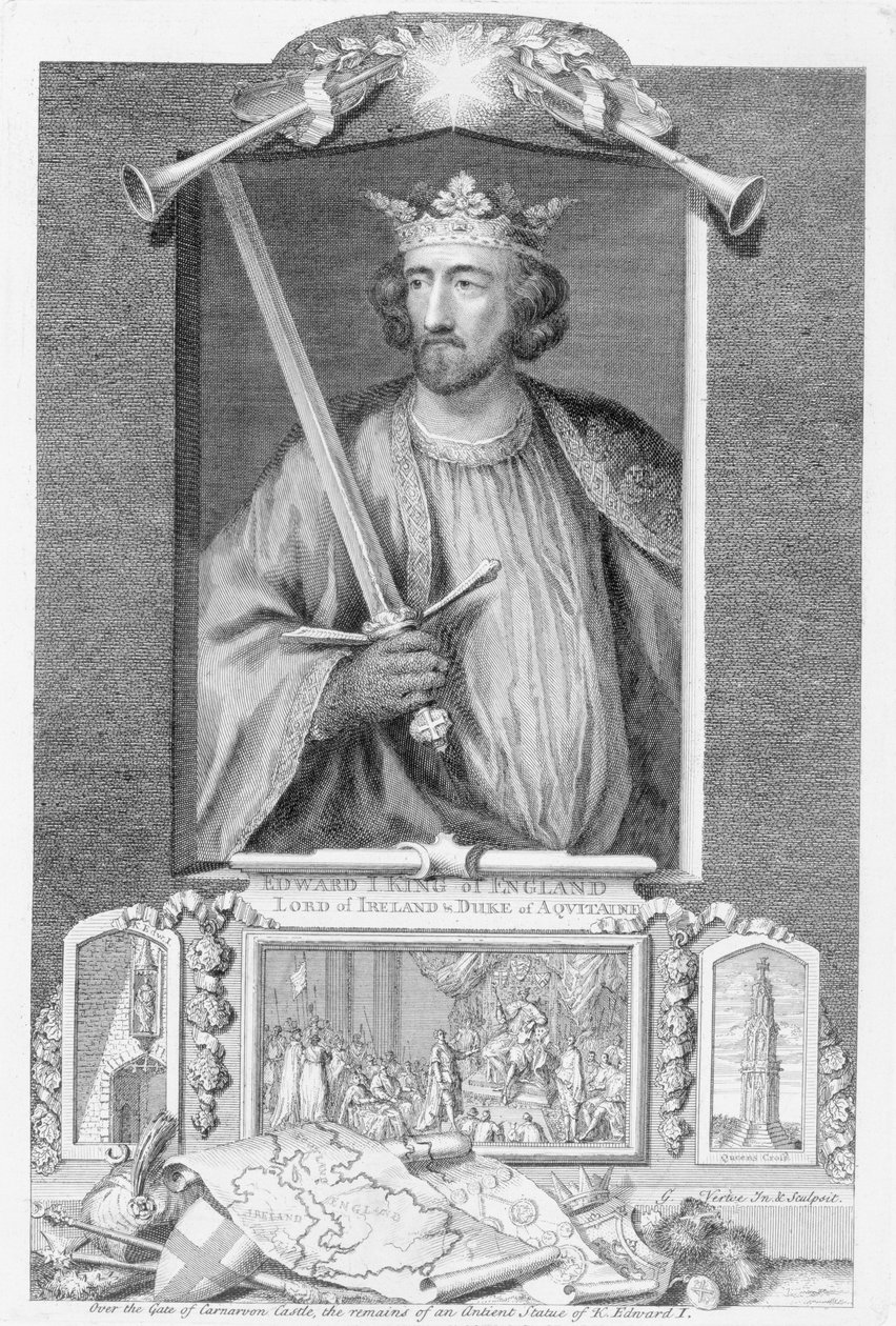 I. Edward (1239-1307) Anglia királya 1272-től, egy szobor maradványai után, a művész által metszett (metszet) alkotó: George Vertue