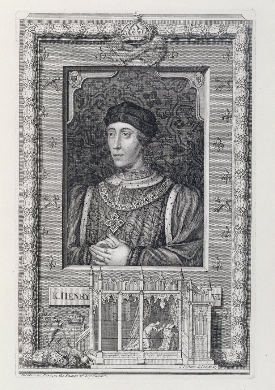 Henrik (1421-71) angol király 1421-66 és 1470-71, a Kensington-palotában készült portré után, a művész által metszett alkotó: George Vertue