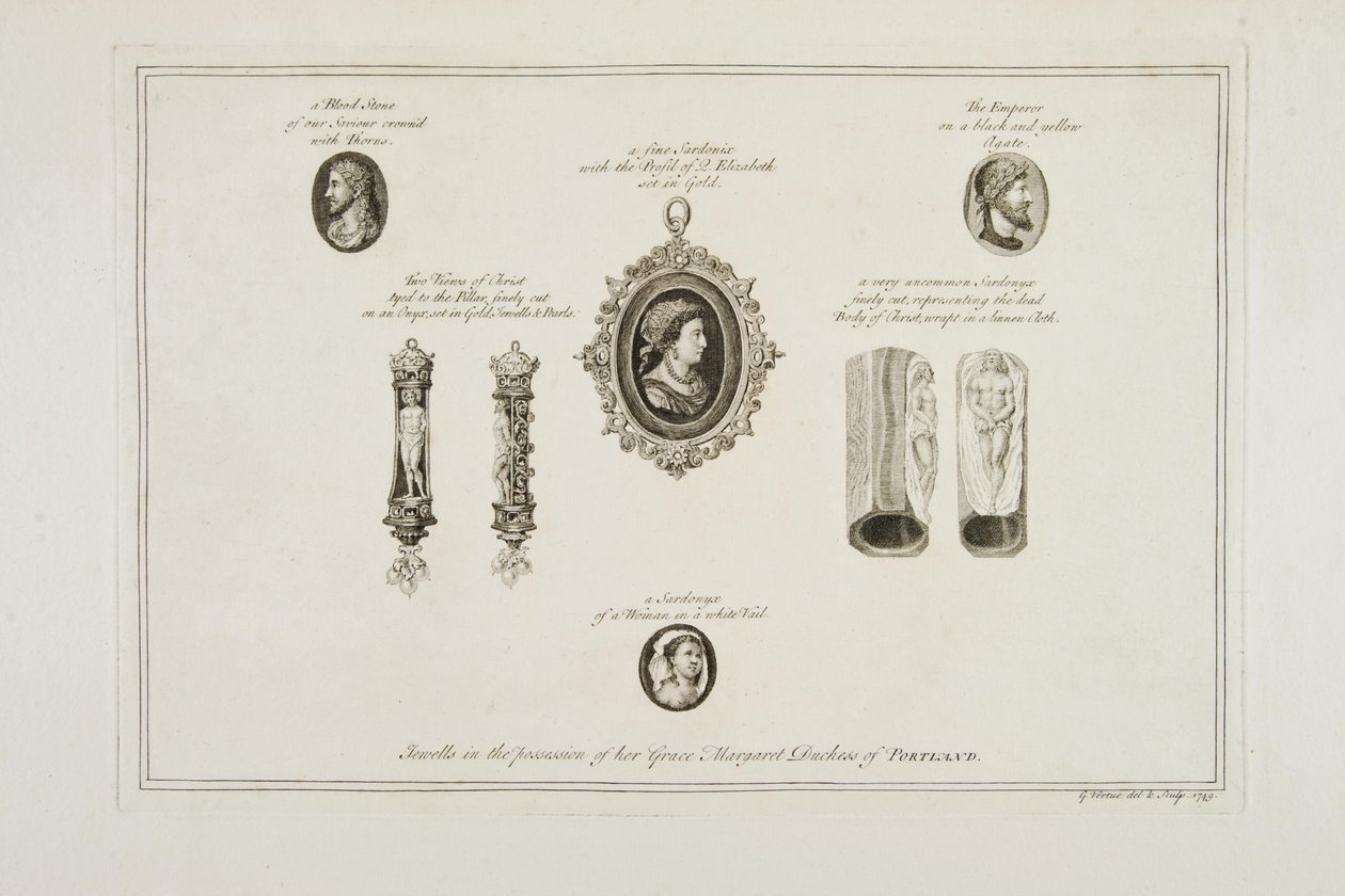 Ékszerek Őkegyelme, Margaret portlandi hercegnő birtokában, 1749 alkotó: George Vertue