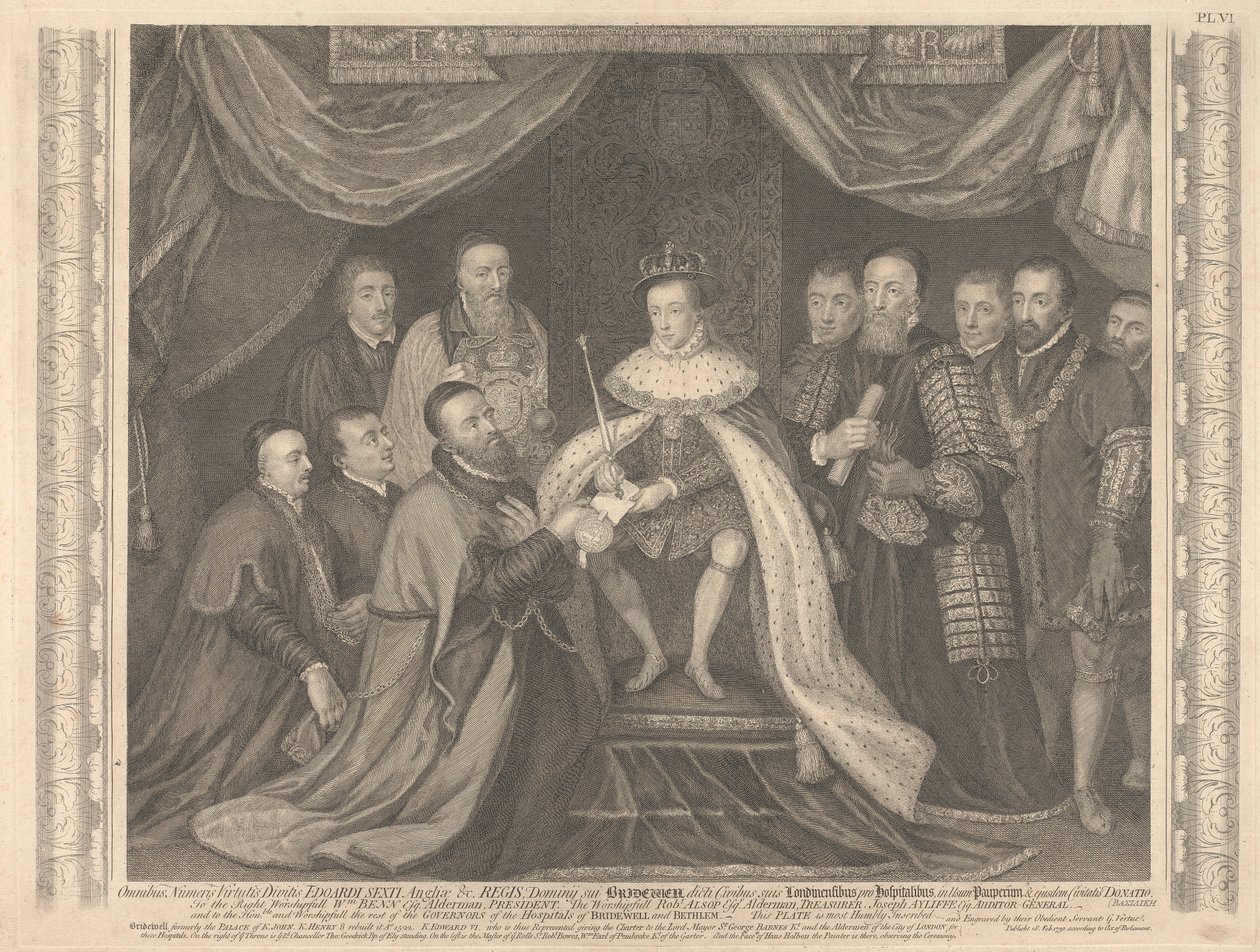 VI. Edward király bemutatja Sir George Barnesnak a menyasszonyi chartát alkotó: George Vertue