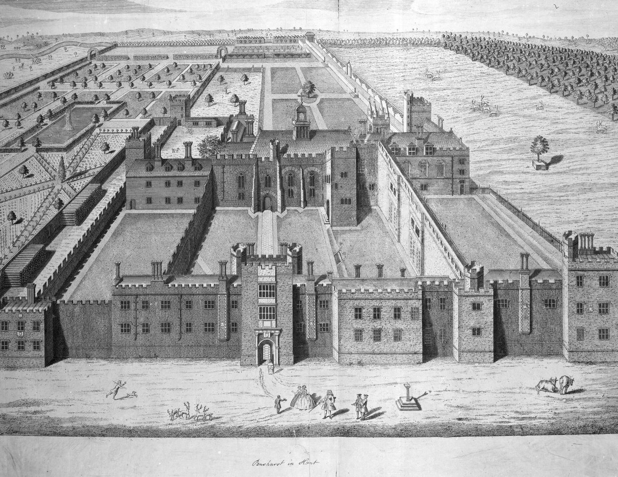 Penshurst Place, Edward Halstead „The History and Topographical Survey of the County of Kent” című könyvéből, 1747 alkotó: George Vertue