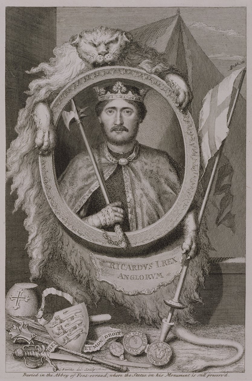 I. Richárd „Coeur de Lion” (1157-99) Anglia királya 1189-től, fontevrault-i emlékművén lévő képmása, a művész által metszett (metszet) alkotó: George Vertue