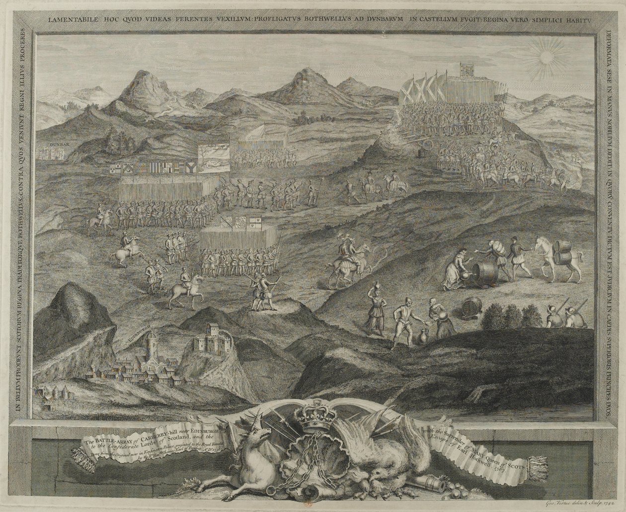 A Carberry Hill csatatömbje Edinburgh közelében 1567-ben, 1738 körül alkotó: George Vertue