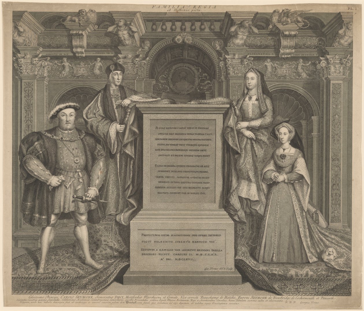 VII. Henrik és VIII. Henrik családja a Whitehall-palotában alkotó: George Vertue after Hans Holbein the Younger