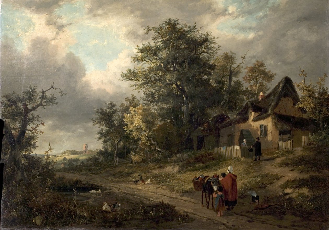 Táj kunyhókkal és bádoggal, 1828 alkotó: George Vincent