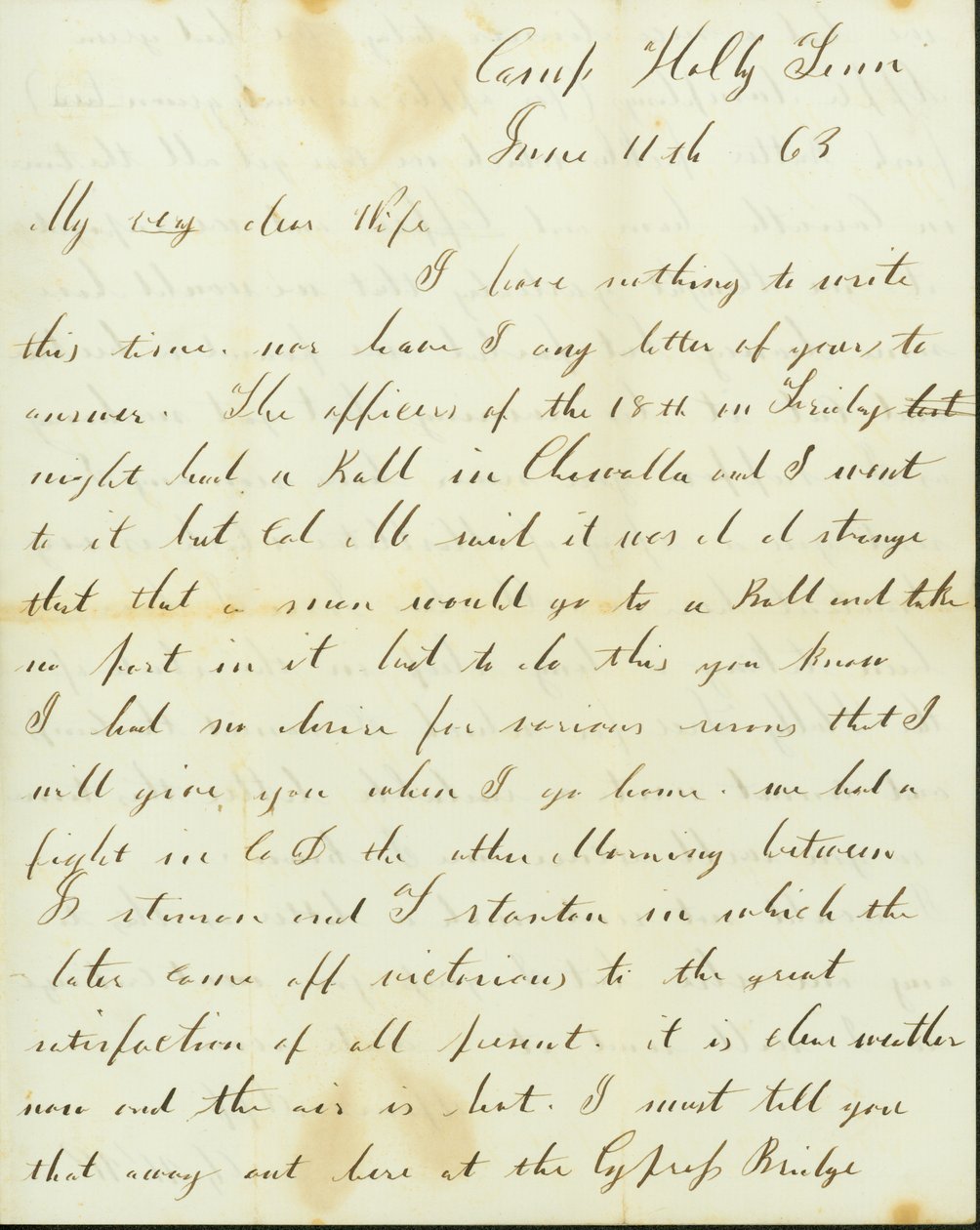 George Wyckoff levele, Camp Holly, Tennessee, Josephine -hez, 1863. június 11 -én alkotó: George W. Wyckoff
