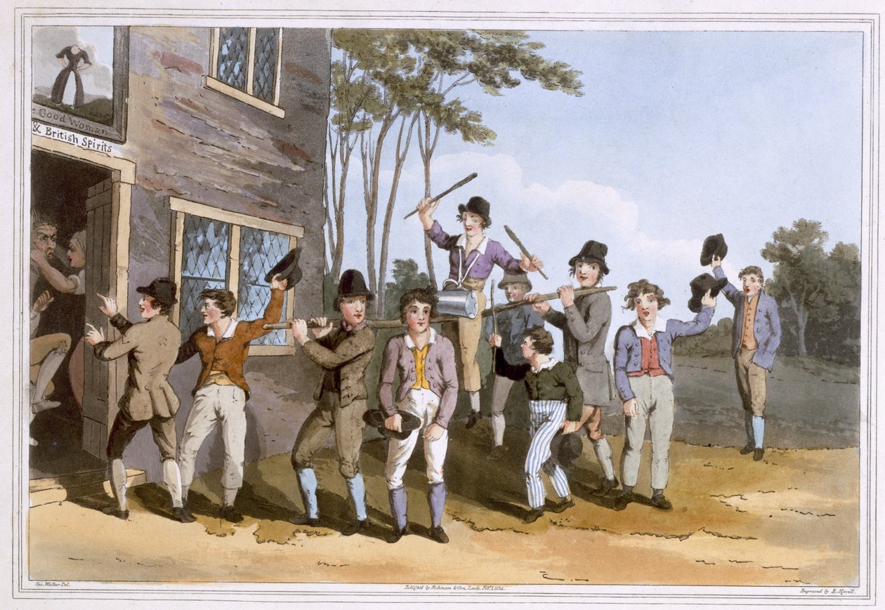 Riding the Stang, metszette Robert Havell the Elder, kiadó: Robinson and Son, Leeds, 1814. alkotó: George Walker