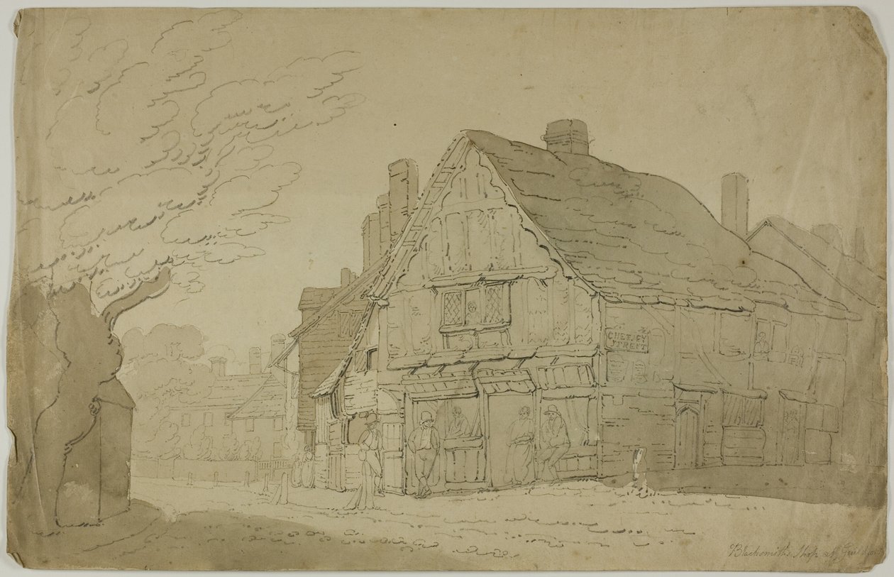 Kovácsműhely Guildfordban (recto); Két fatörzs vázlata (verso) alkotó: George Wallwyn Shepheard