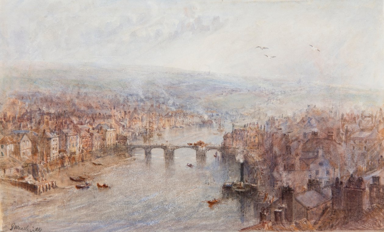 Whitby és az Esk folyó, egy szürke napon alkotó: George Weatherill