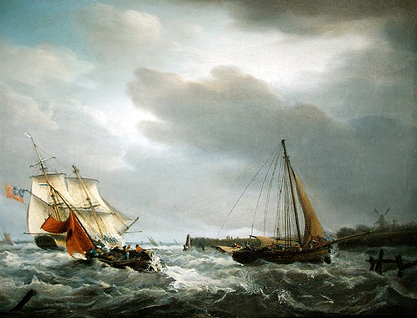 Egy brit háborús ember egy torkolat torkolatánál elhaladva (olaj, vászon) alkotó: George Webster