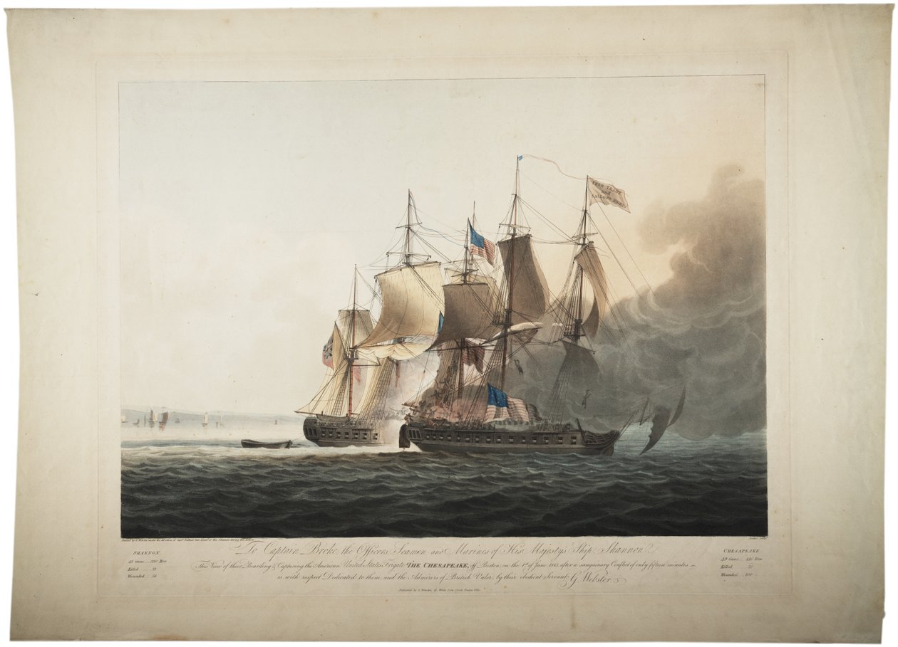 Őfelsége Shannon hajója elfoglalja az amerikai Chesapeake fregattot, 1813 alkotó: George Webster