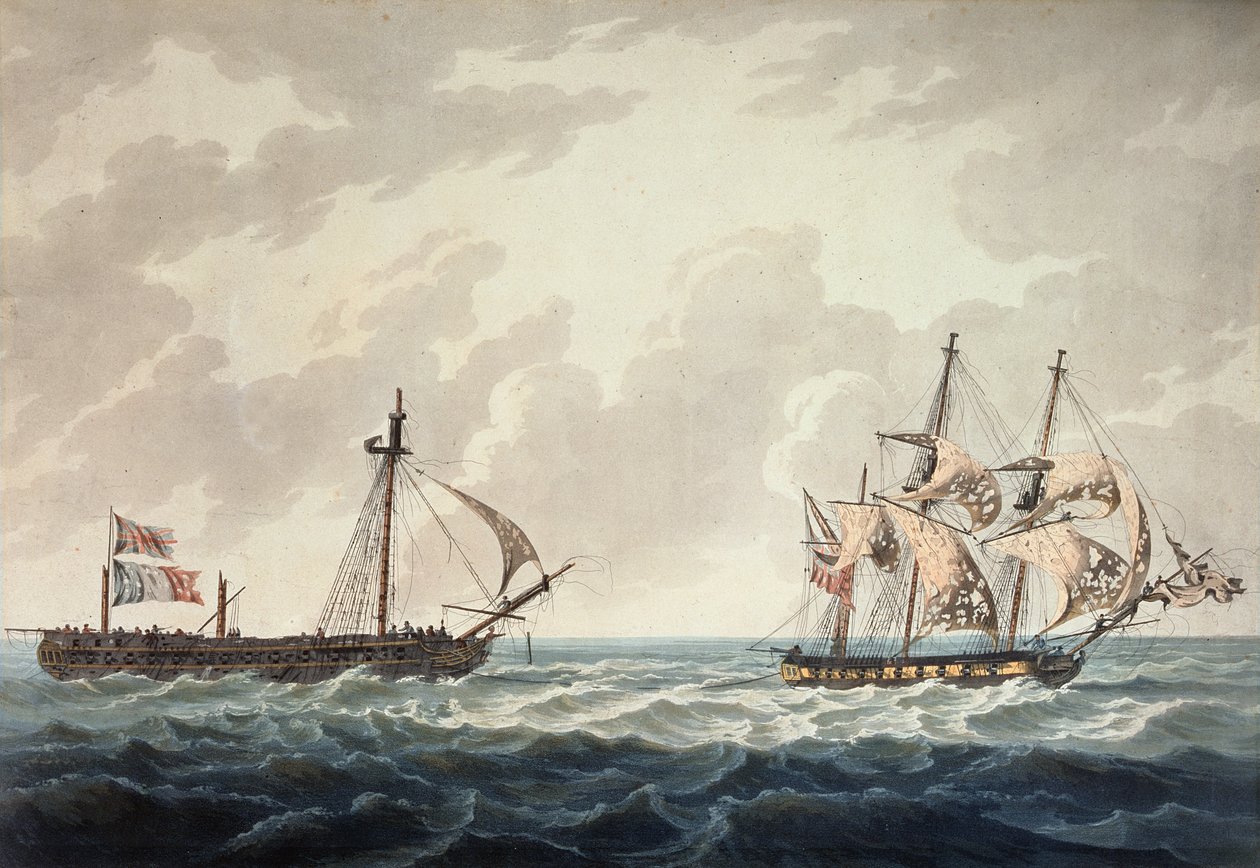 Bonne Citoyenne, az 1809. július 6-i akció után magával ragadja a francia fregattot, a La Furieuse-t, R und D Havell metszete, Robert Cribb 1810-ben. alkotó: George Webster