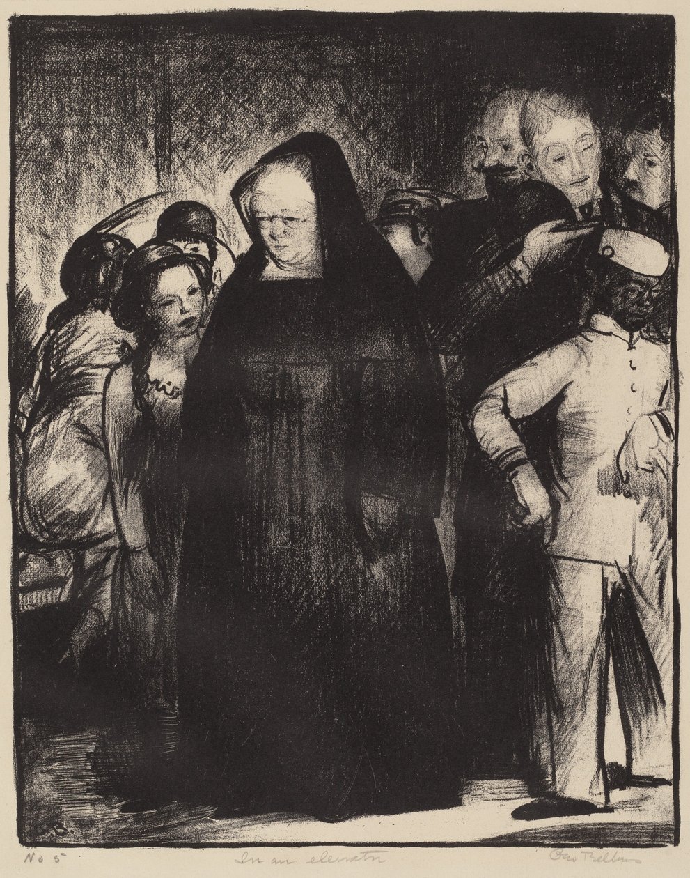 Egy liftben, 1916. alkotó: George Wesley Bellows