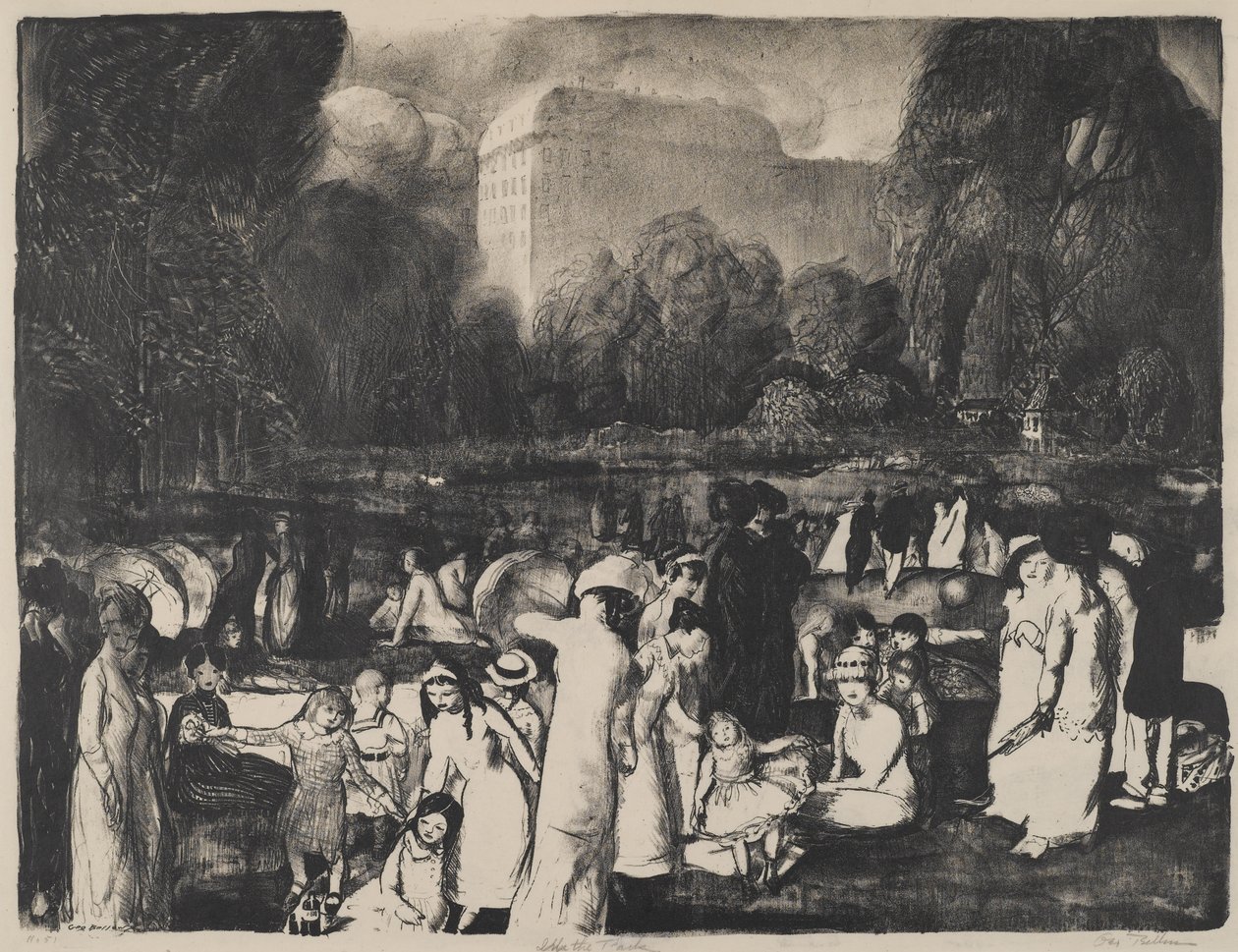 A parkban, Fény, 1916 alkotó: George Wesley Bellows