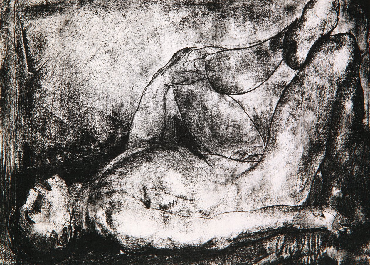 Hanyatt fekvő férfi, akt, 1916 körül alkotó: George Wesley Bellows
