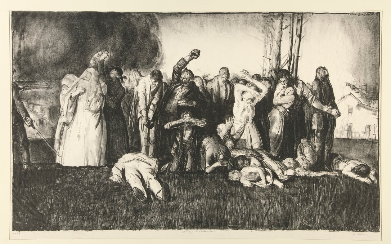 Village Massacre vagy Massacre at Dinant, a WAR sorozatból alkotó: George Wesley Bellows