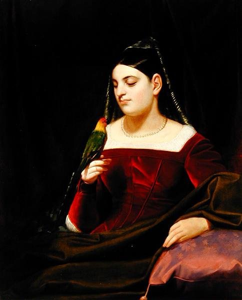 Hölgy és papagáj, 1835 körül (olaj, vászon) alkotó: George Whiting Flagg