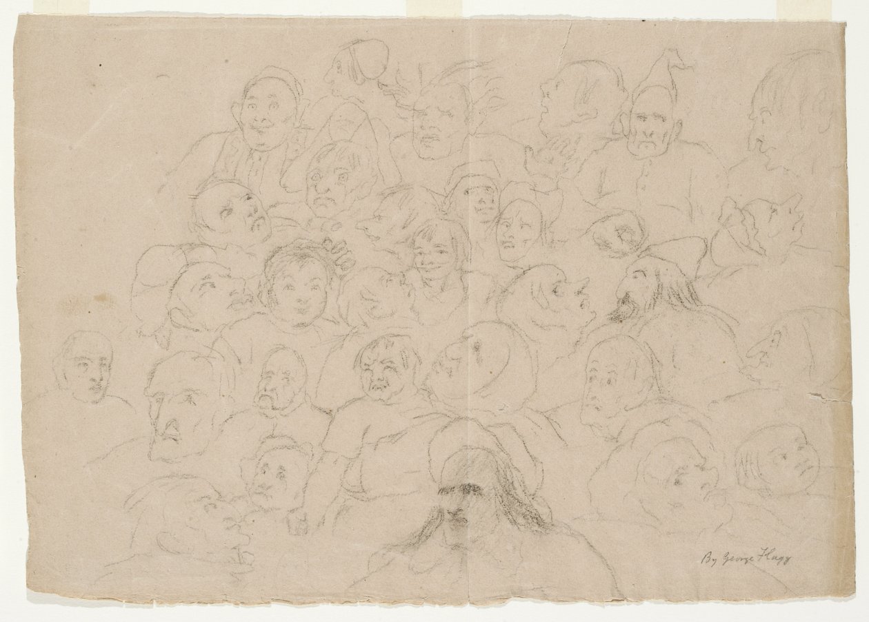 Untitled – Számos durván megrajzolt portrévázlat férfiakról, nőkről és gyerekekről (ceruza papíron) alkotó: George Whiting Flagg