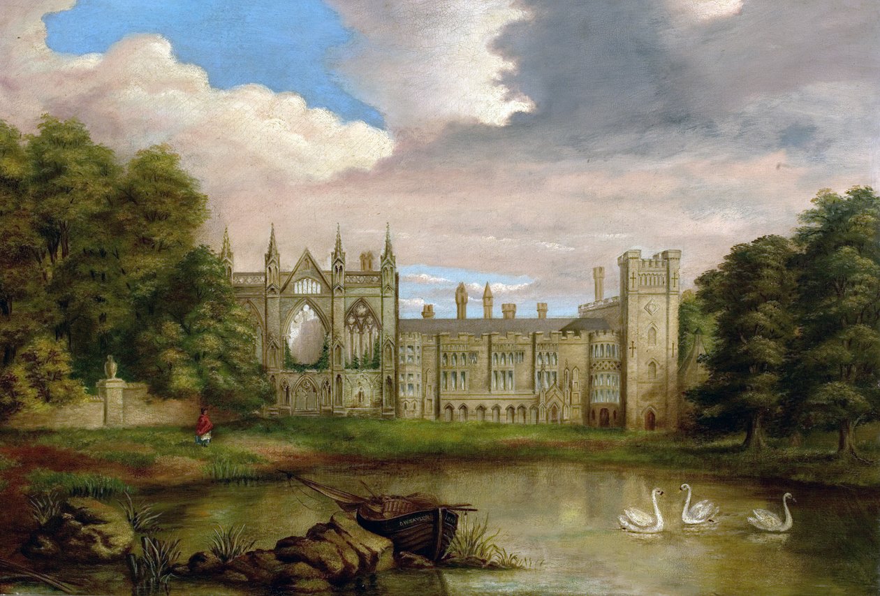 Newstead Abbey, Nottinghamshire, az Upper Lake felől alkotó: George William Taylor