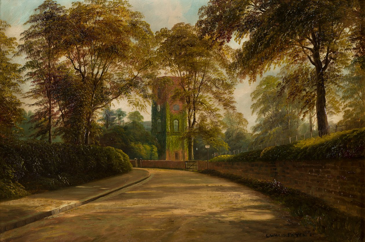 A Szent Mária-torony és a Szent Margit-templom, Bromwich kastély, Warwickshire, 1886-1949 (olaj, vászon) alkotó: George Willis Pryce