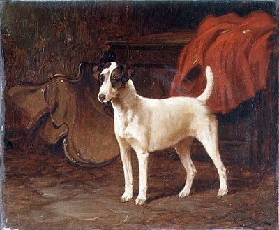 Egy Jack Russell mereven áll egy tack szobában alkotó: George Wright