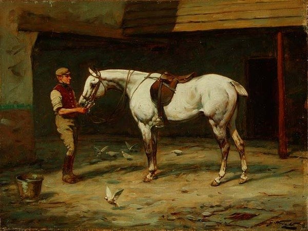 Vőlegény az istállóudvaron (olaj, vászon) alkotó: George Wright