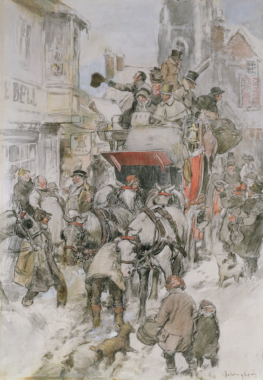 The Christmas Stagecoach (ceruza, wc és testszín) alkotó: George Wright