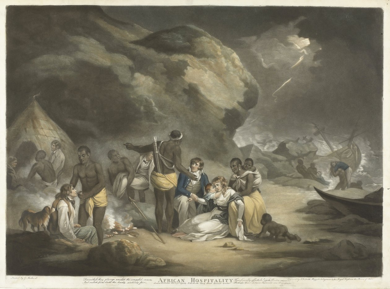 African Hospitality, pub.1791 (kézzel színezett metszet) alkotó: George after Morland