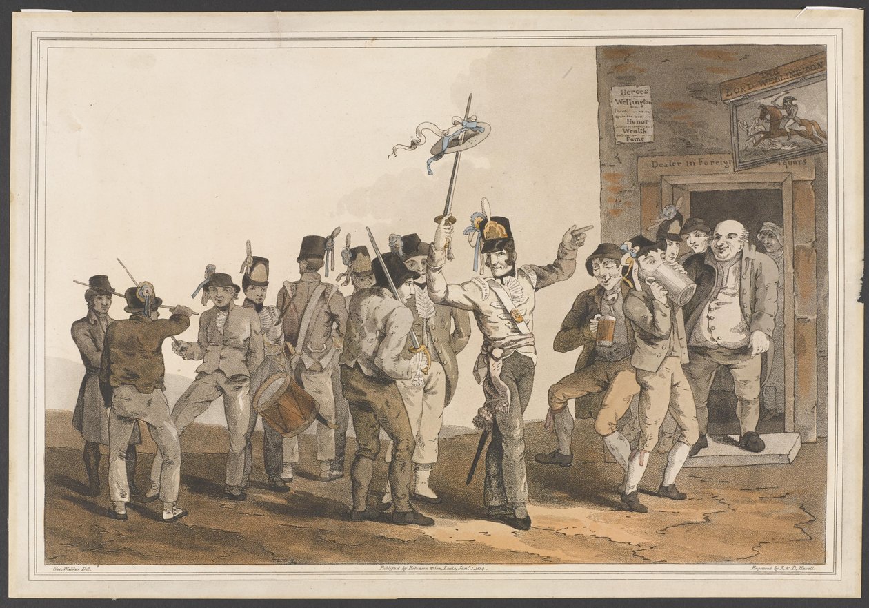 A 33. gyalogezred toborzó őrmestere, 1814 (színes akvatinta) alkotó: George after Walker