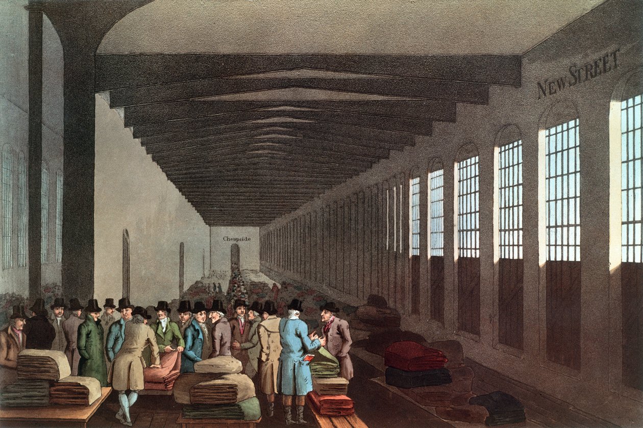 Cloth Hall, New Street, London, metszett Robert Havell, kocsma. Robinson & Son, Leeds, 1814 alkotó: George after Walker