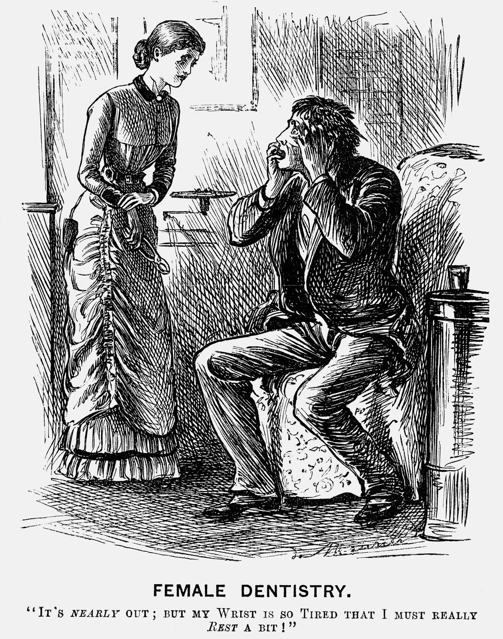 „Női fogászat”, 1879 alkotó: George du Maurier