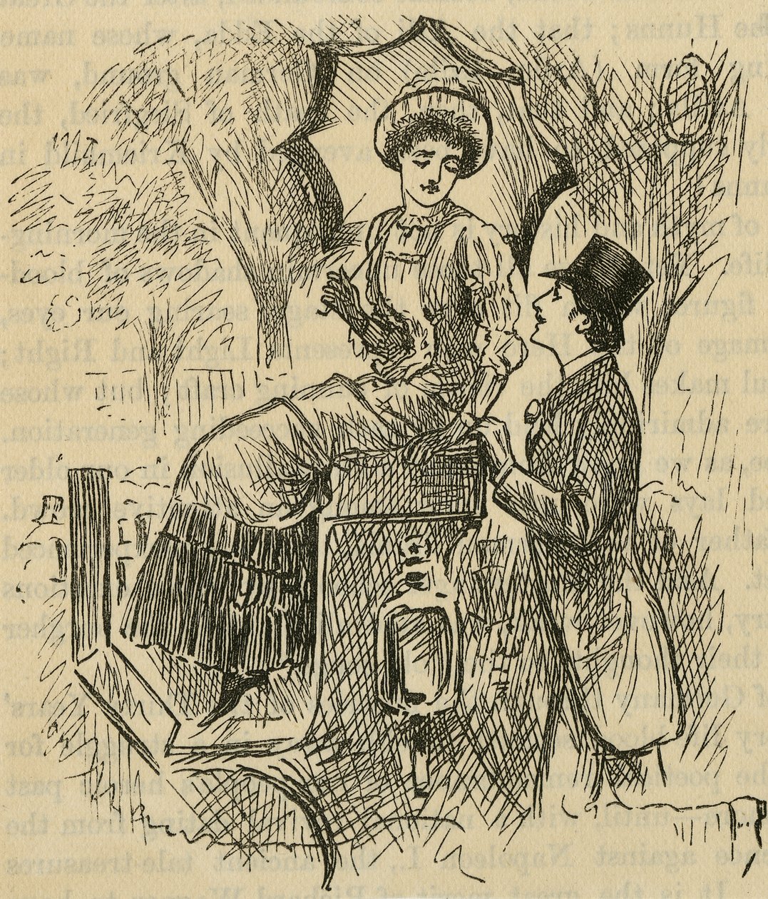 Flörtölni. George du Maurier (1834-1896) 1882-ben megjelent illusztrációja. alkotó: George du Maurier