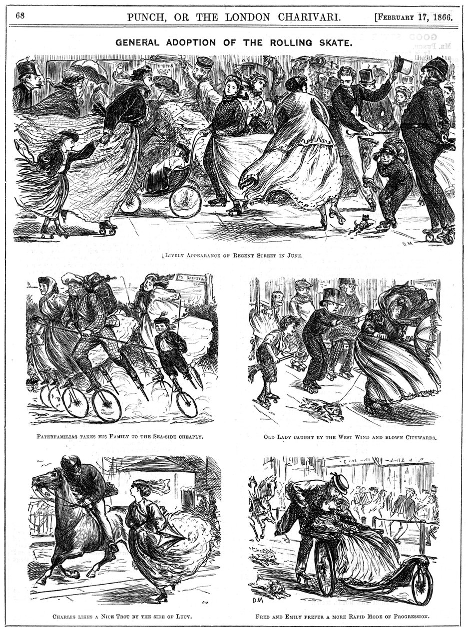 A görkorcsolya általános elfogadása. George du Maurier rajzfilmek a Punchból alkotó: George du Maurier