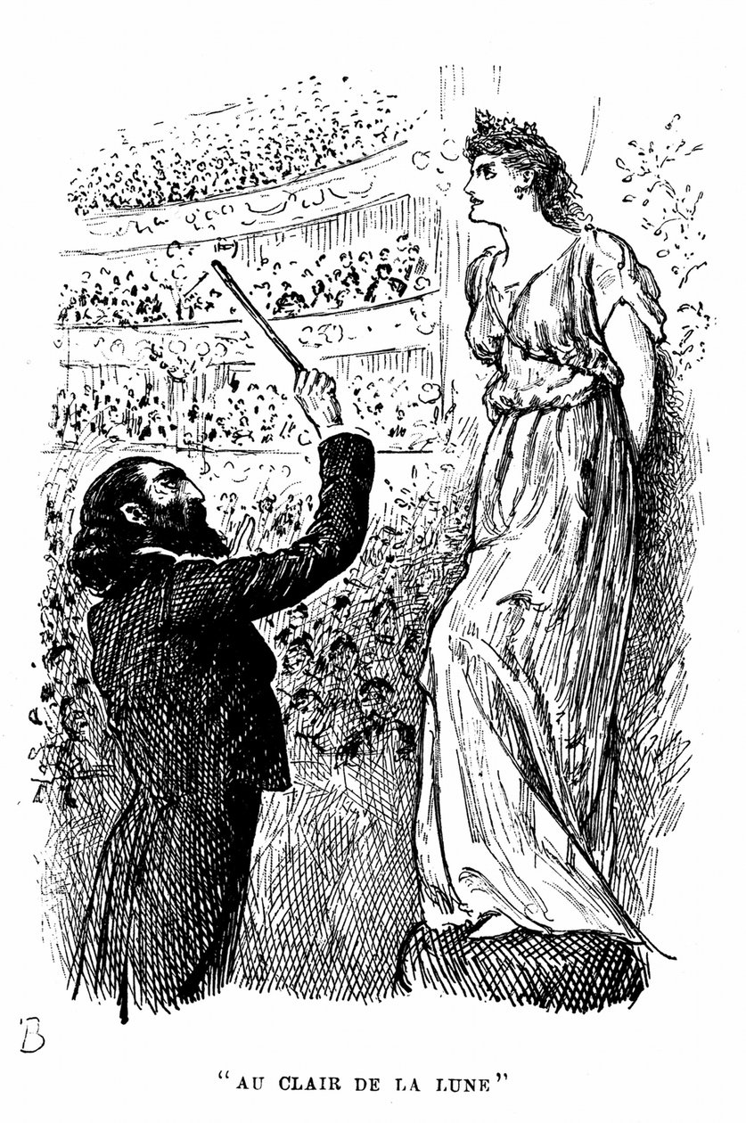 Trilby, a hang-süket? aki nem tudta megkülönböztetni a C-t az F-től, aki Svengali hipnotikus hatására koncertezik. Illusztráció: George Du Maurier Trilby, London című regényéhez alkotó: George du Maurier