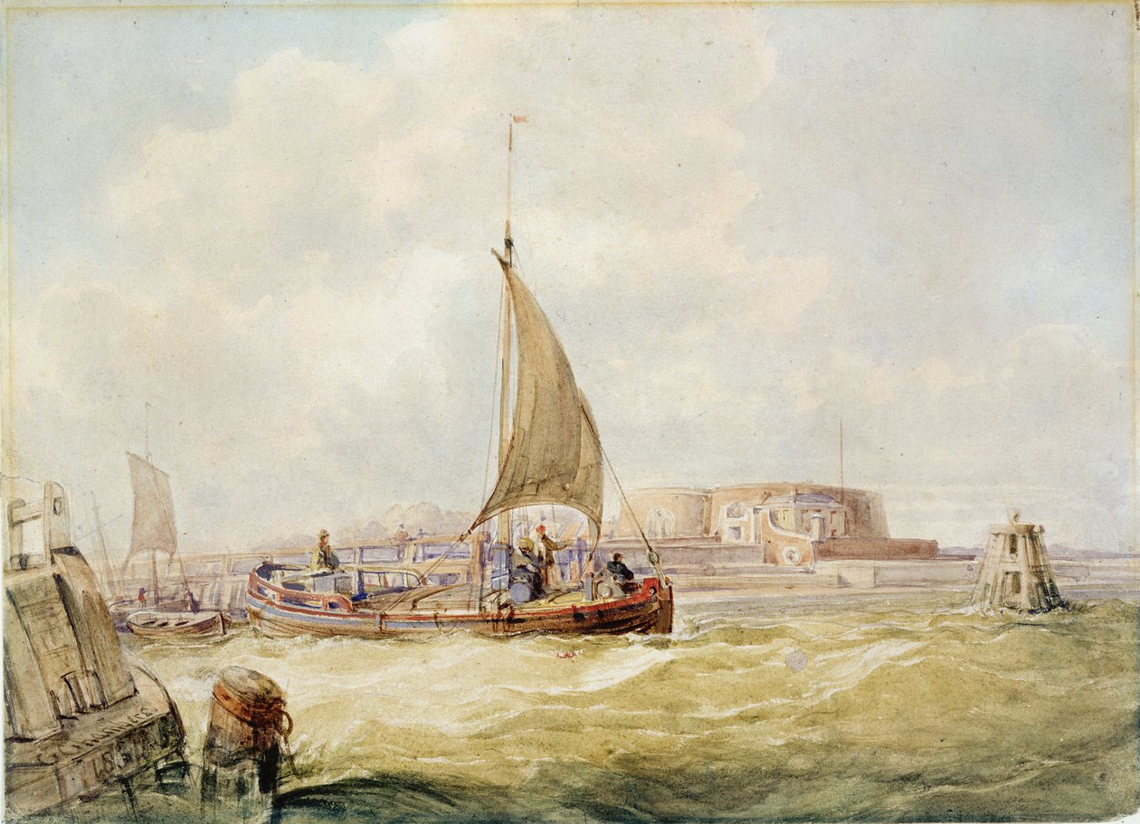 The Old Harbour, Hull (toll, ceruza, szepia és akvarell, papír) alkotó: George the Elder Chambers
