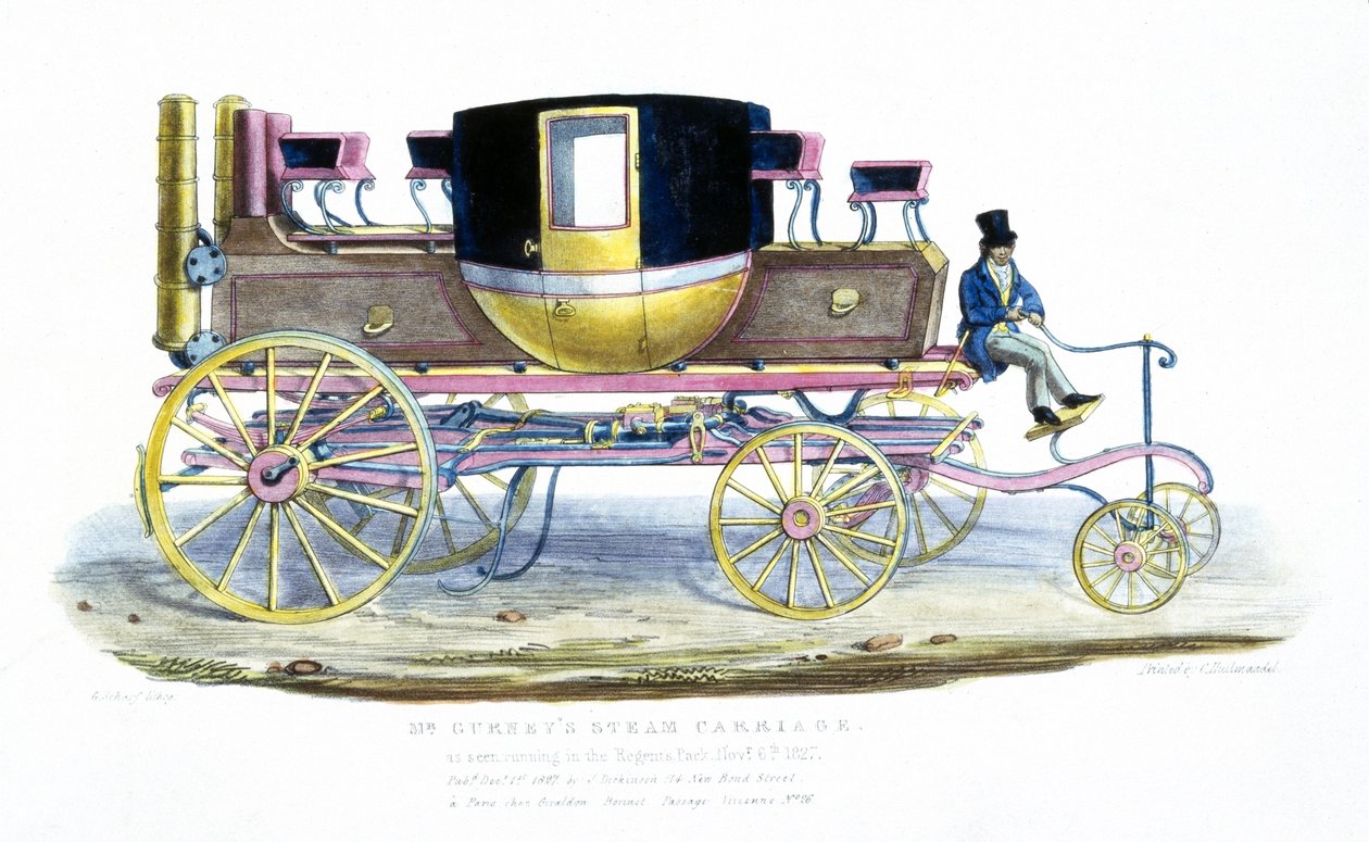 Mr. Gurneys gőzkocsi a Regents Parkban futva, 1827. november 6. alkotó: George the Elder Scharf
