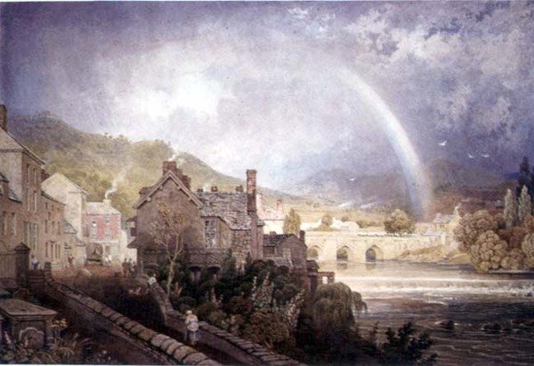 Llangollen faluja és hídja, Észak-Wales, szivárványeffektussal alkotó: George the Younger Barret