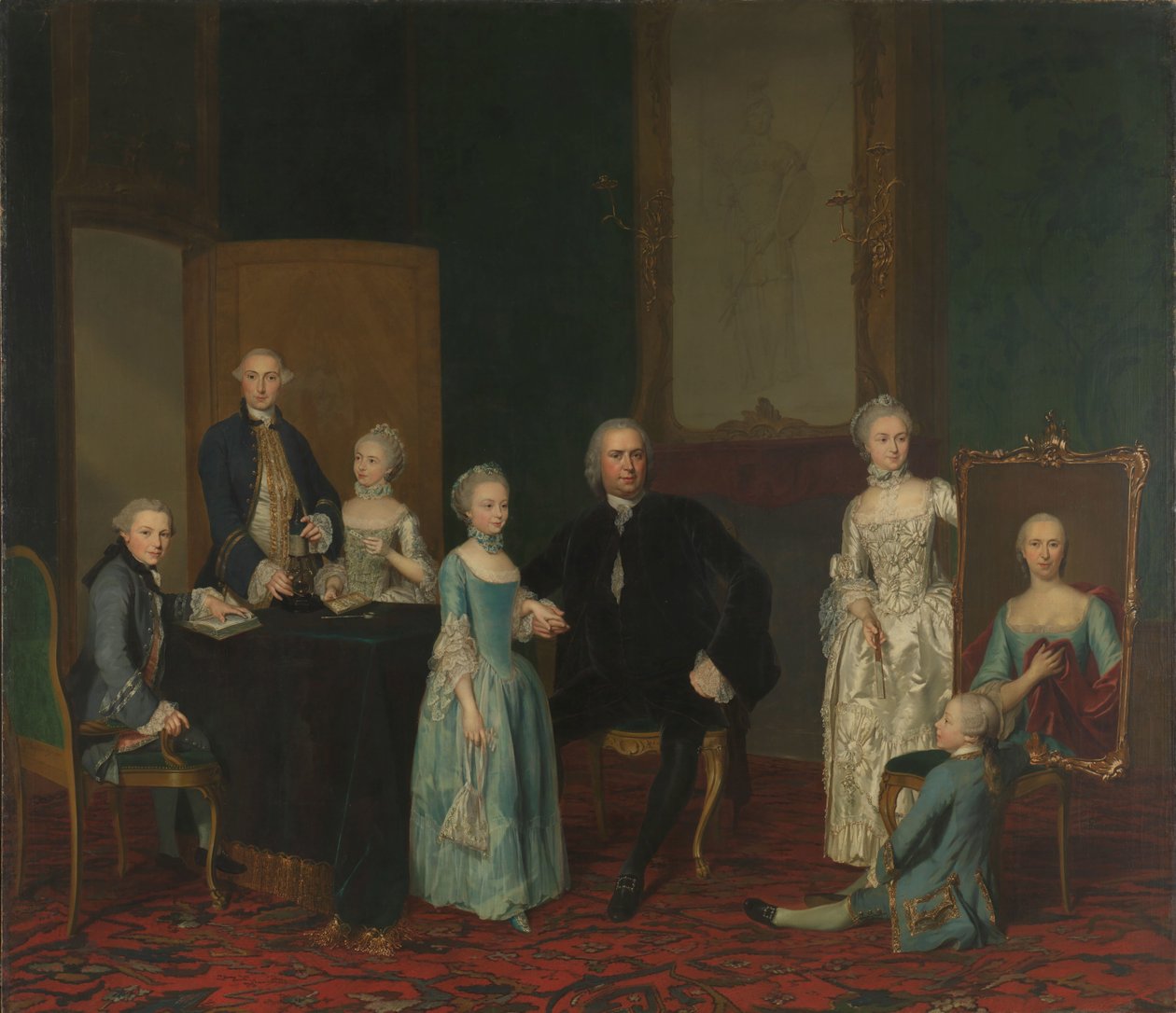 Pieter Cornelis Hasselaer, a Holland Kelet-Indiai Társaság tanácsadója és Amszterdam polgármesterének portréja családjával alkotó: George van der Mijn