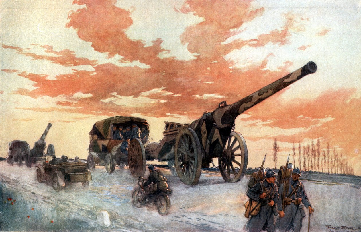 Motorizált tüzérségi konvoj, 1918 alkotó: Georges Bertin Scott