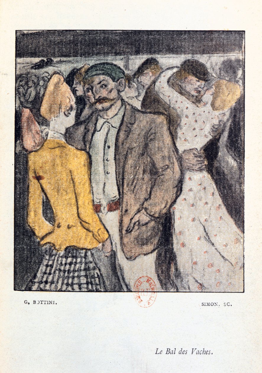 "Le Bal de Vaches", illusztráció Jean Lorrain (1855-1906) "La Maison Philibert" című művéből, 1904-ben megjelent alkotó: Georges Bottini