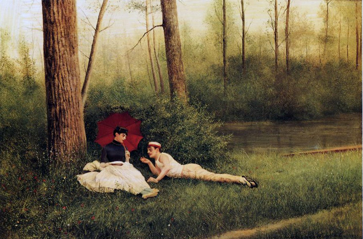 Pihenés csónakázás után, 1885 alkotó: Georges Croegaert