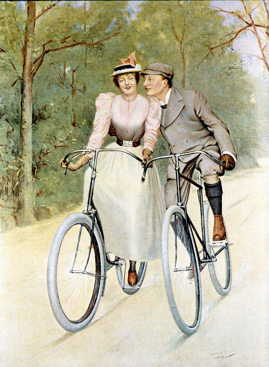 Kerékpározó pár, 1893 (színes metszet) alkotó: Georges Debrock