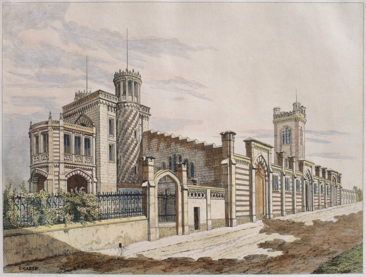Madame Veuve Pommery pezsgő raktára Reimsben, illusztráció a „Le Moniteur des architectes”-ből, 1882 (színes metszet) alkotó: Georges Felix Garen