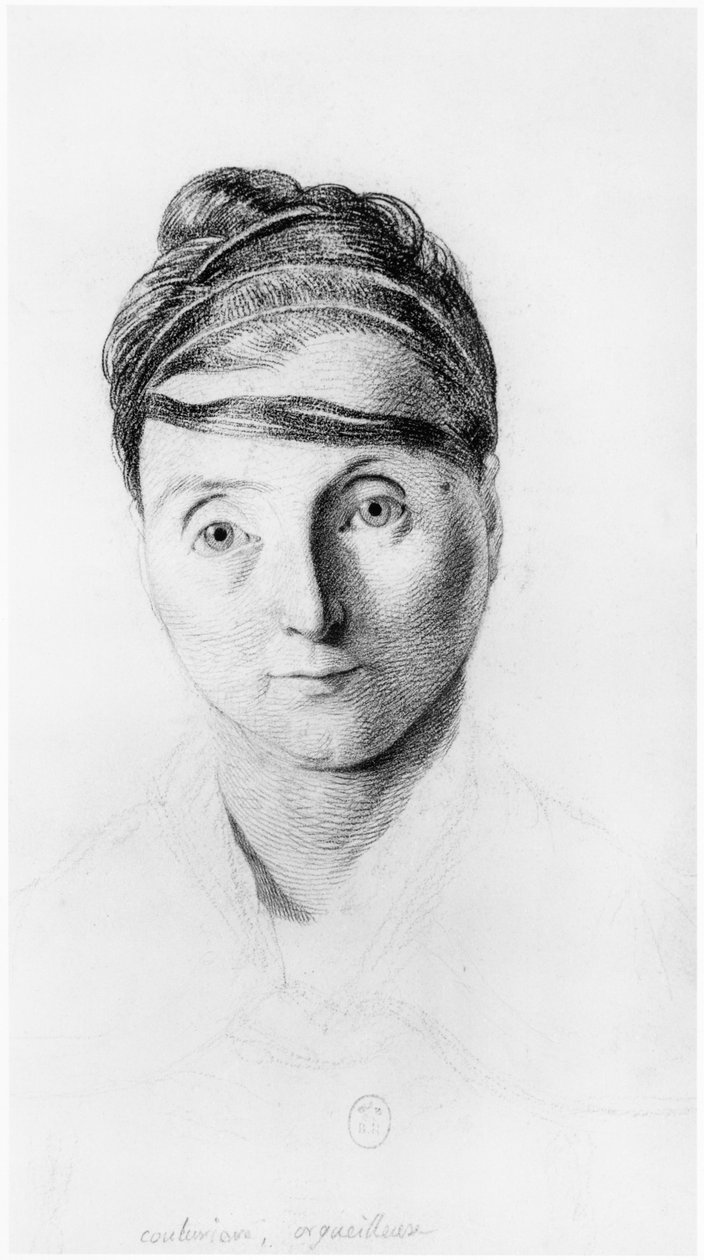 Büszke varrónő, elölnézet, illusztráció Jean Etienne Dominique Esquirol (1772-1840) kiadatlan értekezéséből a Salpetriere menedékház őrültjeiről, 1818 körül alkotó: Georges Francois Gabriel