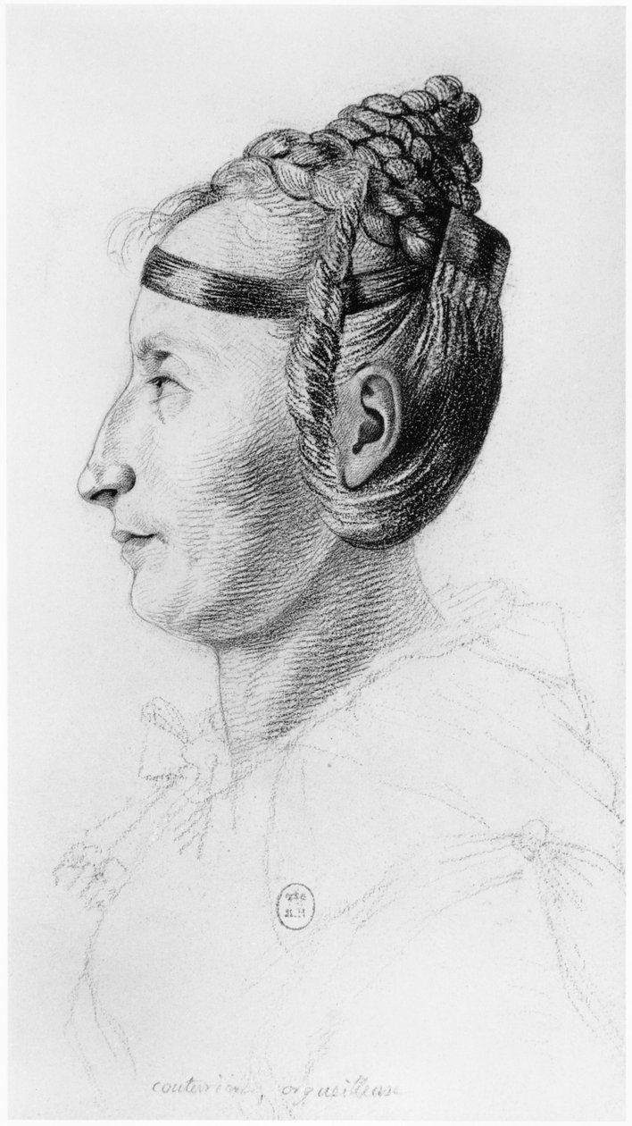 Büszke varrónő, profil, illusztráció Jean Etienne Dominique Esquirol (1772-1840) kiadatlan értekezéséből a Salpetriere menedékház őrültjeiről, 1818 körül alkotó: Georges Francois Gabriel