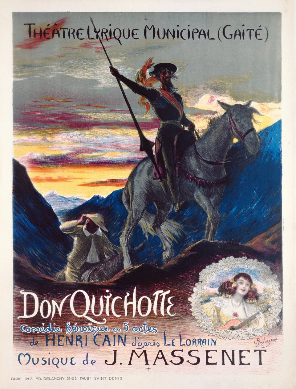 Az opera első előadását, a Don Quichotte-ot reklámozó plakát a Monte Carlo-i Yaite-Lyrique Színházban, 1910. február 19-én alkotó: Georges Marie Rochegrosse